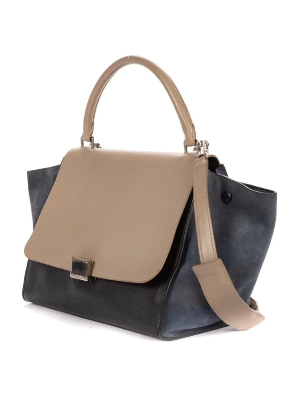 Celine Small Tricolor Trapeze Gray Black Blue Calfskin Leather Shoulder